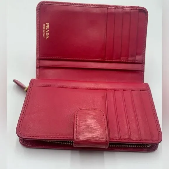 Auth PRADA Small Bifold Fucshia Saffiano Leather Wallet Preloved Very Good - Picture 11 of 13